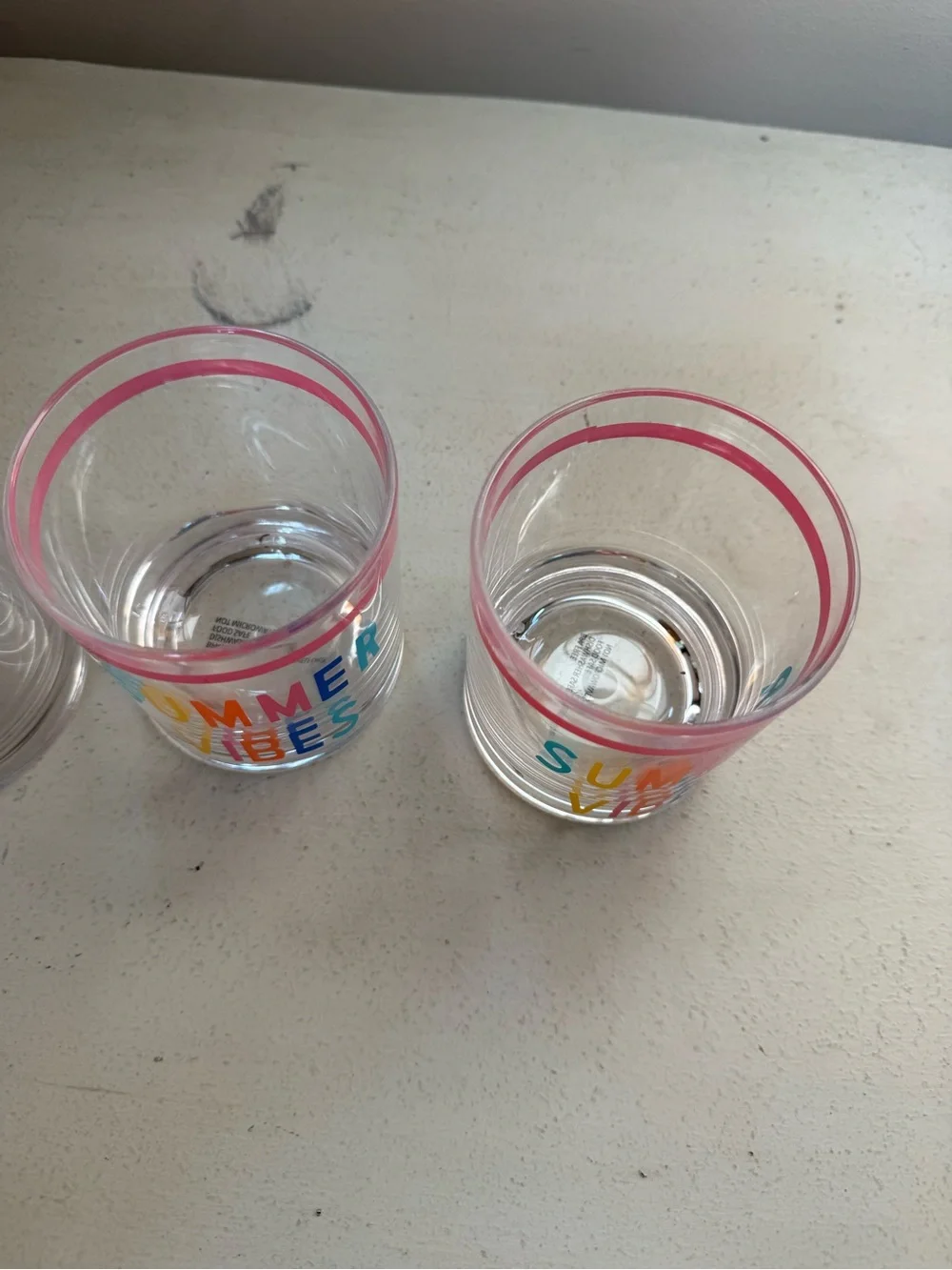 Summer Vibes Pink Rim Clear Drink Tumblers - Set of 4